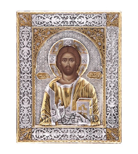 Greek Orthodox Silver Icon Christ Pantocrator 24x19 Ασημένια Εικόνα Χριστός Παντοκράτωρ 24x19  Святая Троица c:11241961-385