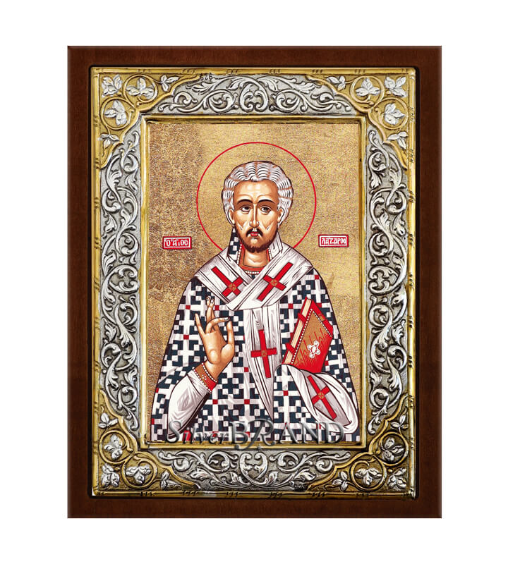 Greek Orthodox Silver Icon Saint Lazarus Hagiography 26x20cm
