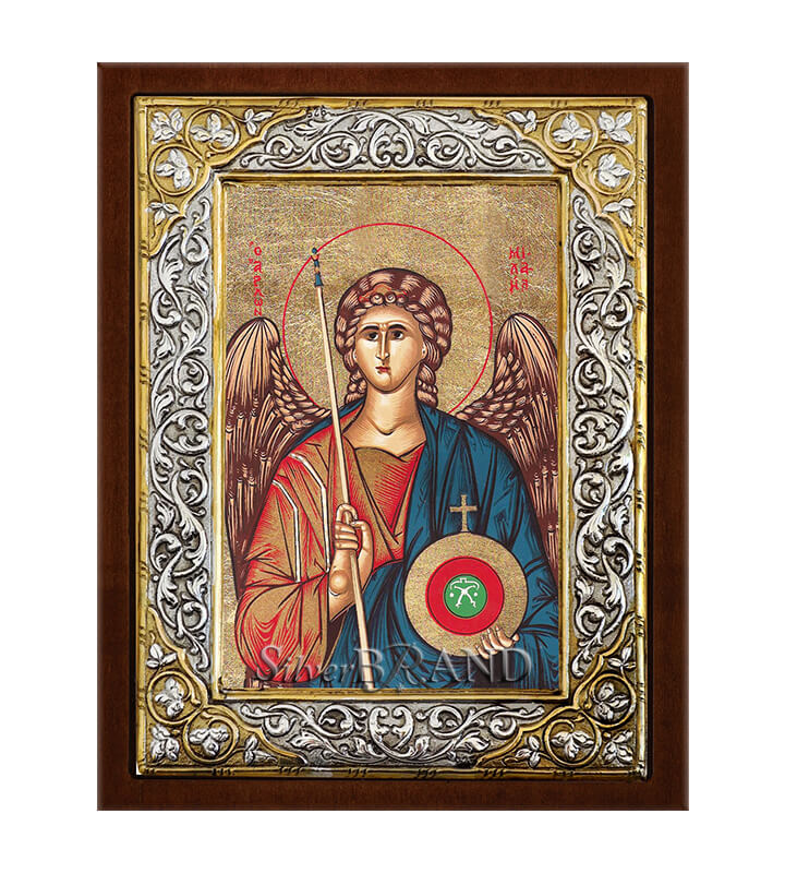 Greek Orthodox Silver Icon Archangel Michael Hagiography 26x20cm