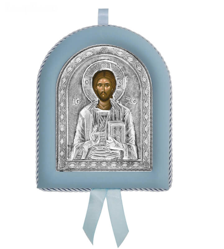 Greek Orthodox Silver Icon for Baby Boy Christ Pantocrator 17x14cm