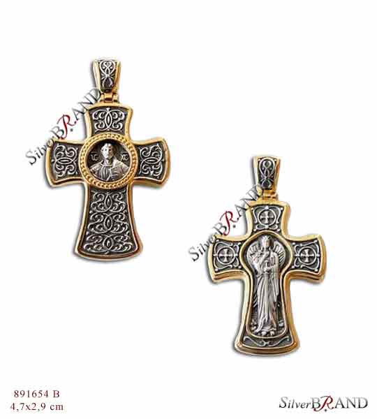 Silver Cross 925° Christ Pantokrator - Archangel (Gold Plated)