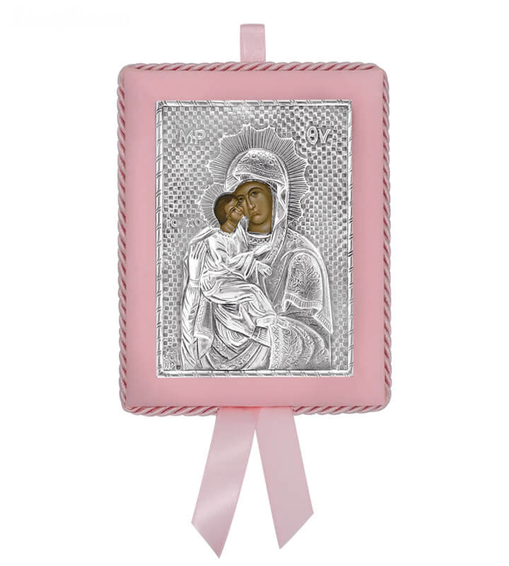 Ασημένια Εικόνα για Νεογέννητο Κορίτσι Παναγία Ακαθίστου 14,5x11,5cm