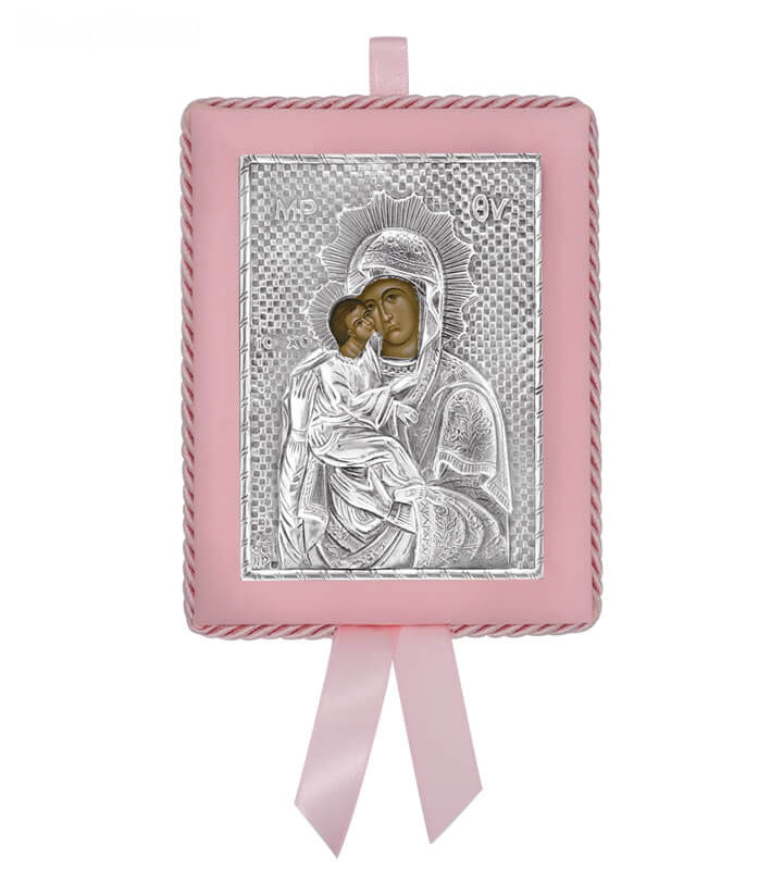Greek Orthodox Silver Icon for Baby Girl Virgin Mary Theotokos Amolyntos 14,5x11,5cm
