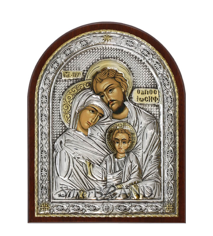 Greek Orthodox Silver Icon The Holy Family 18x14cm (Gold Plated)