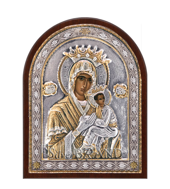 Παναγία Αμόλυντος Ασημένια Εικόνα (Επίχρυση) 18x14cm