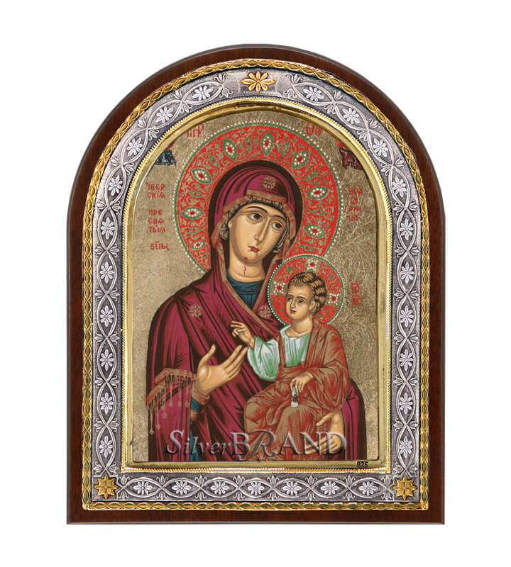 Παναγία Πορταΐτισσα Ασημένια Εικόνα με Μεταξοτυπία 23x18cm