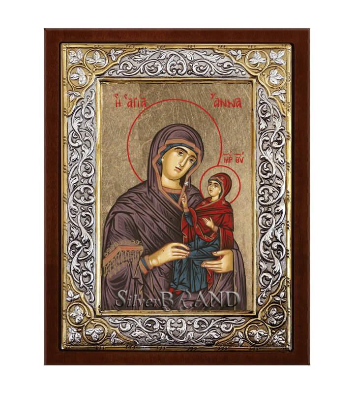 Saint Anna Silver Icon Hagiography 26x20cm