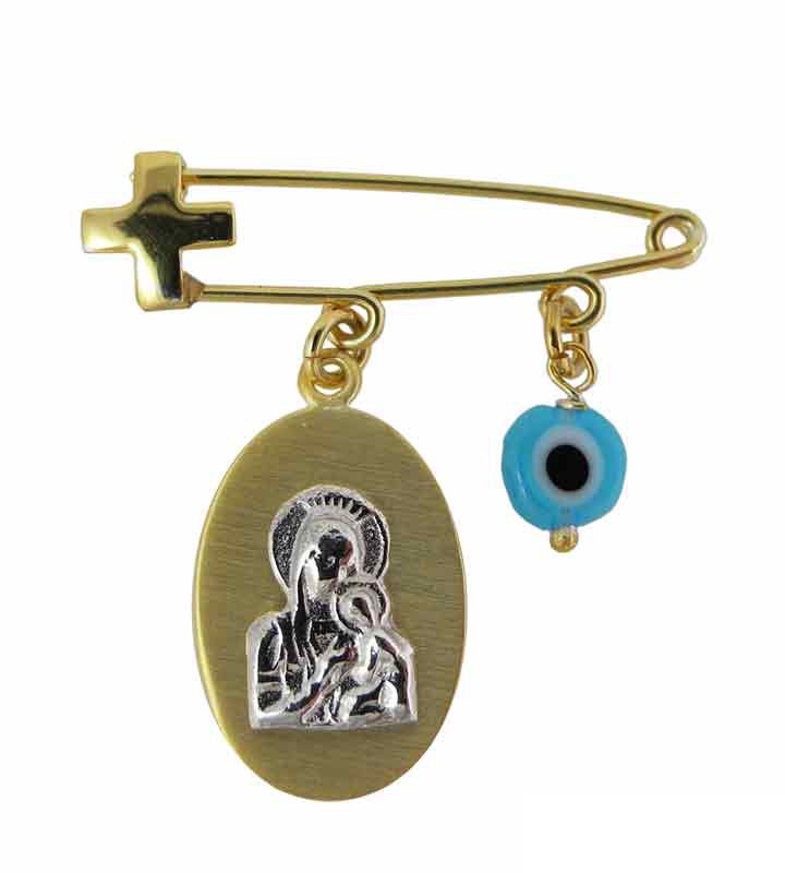Silver Gold-plated Pin with Virgin Mary