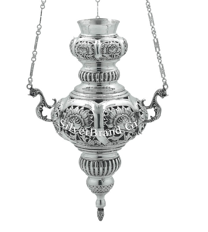Hanging Vigil Oil Lamp (height 42cm) Sterling Silver 925 E114210