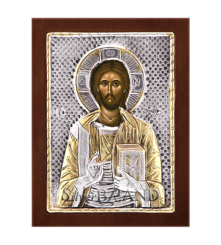 Χριστός Παντοκράτωρ Ασημένια Εικόνα (Επίχρυση) 12x9cm