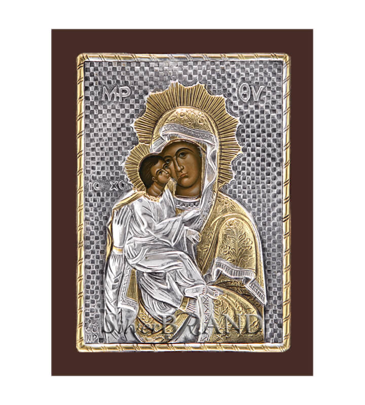 Παναγία Ακαθίστου Ασημένια Εικόνα (Επίχρυση) 12x9cm