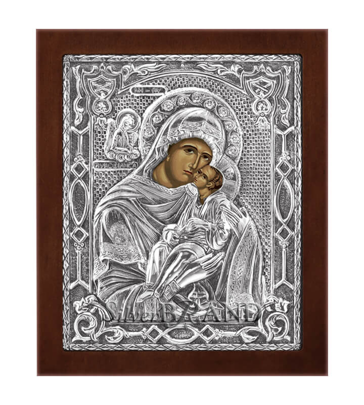Greek Orthodox Silver Icon Virgin Mary Theotokos Glykofilousa 18x15cm