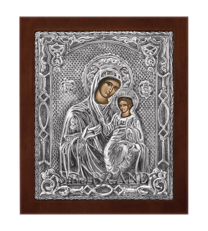 Greek Orthodox Silver Icon Virgin Mary Theotokos Akathist 18x15cm