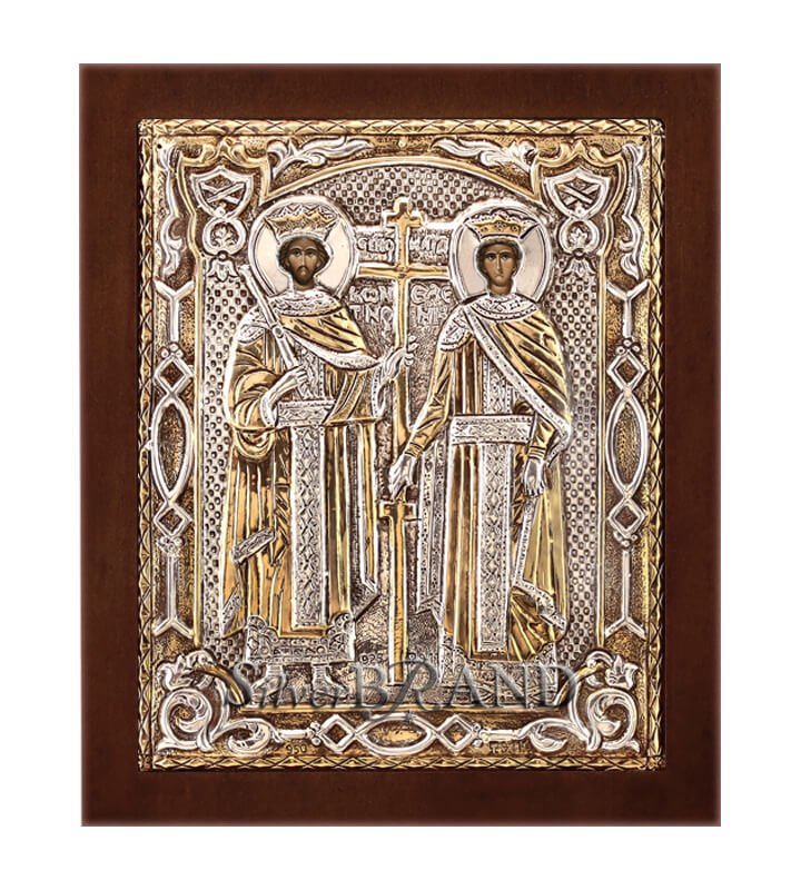 Άγιος Κωνσταντίνος και Αγία Ελένη Ασημένια Εικόνα (Επίχρυση) 18x15cm