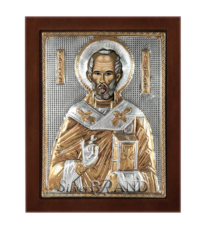 Greek Orthodox Silver Icon Saint Nicholas 20x16cm (Gold Plated)