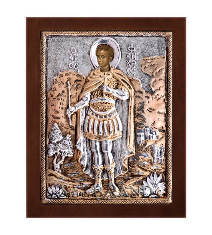 Greek Orthodox Silver Icon Saint Fanourios 20x16cm (Gold Plated)