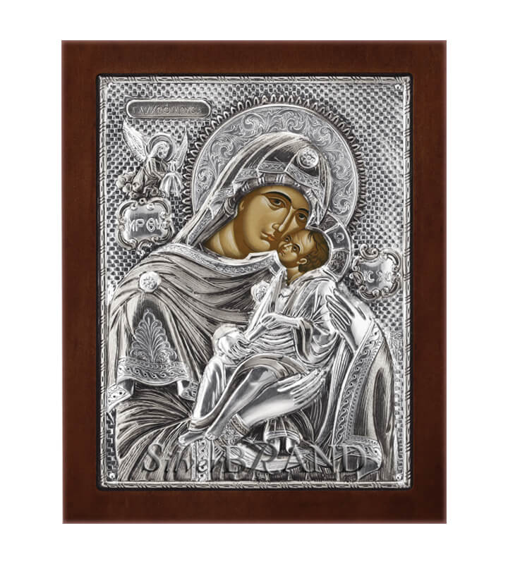 Παναγία Γλυκοφιλούσα Ασημένια Εικόνα 20x16cm