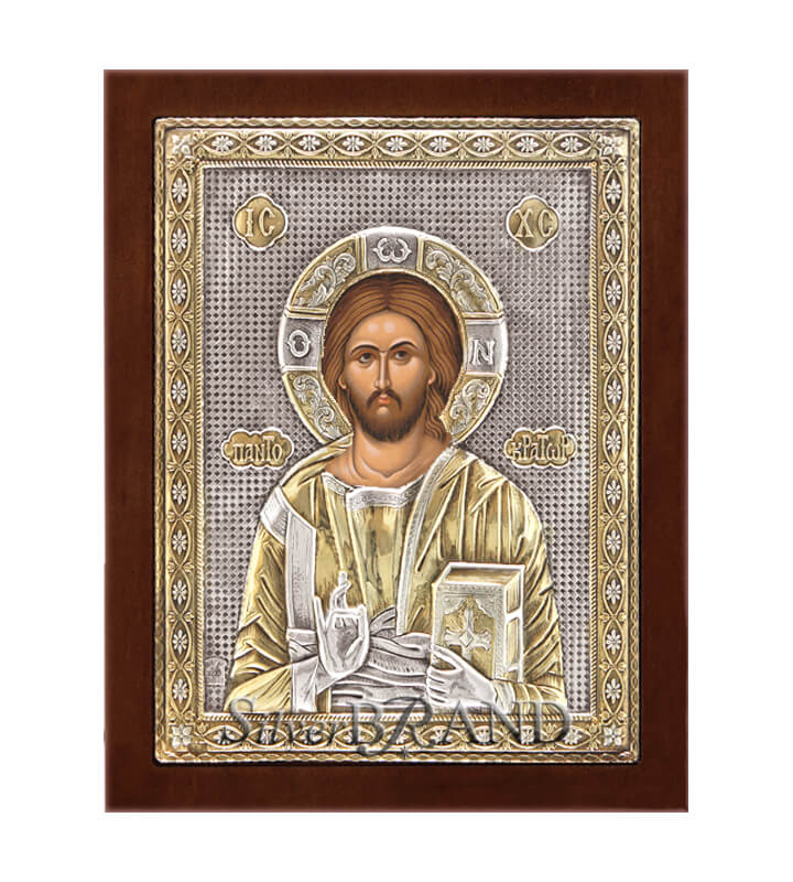 Χριστός Παντοκράτωρ Ασημένια Εικόνα (Επίχρυση) 31x24cm