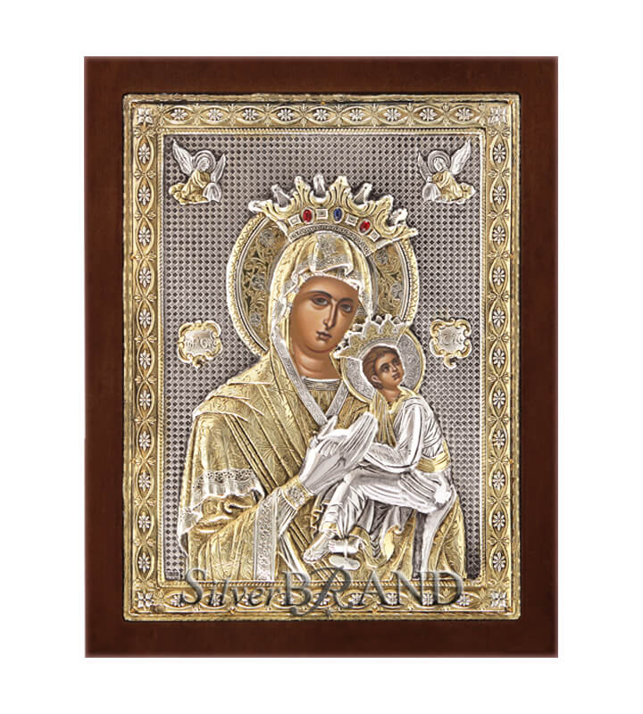 Παναγία Αμόλυντος Ασημένια Εικόνα (Επίχρυση) 31x24cm