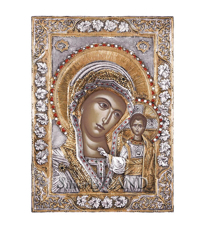 Παναγία Καζάνσκαγια Ασημένια Εικόνα (Επίχρυση) 34x25cm