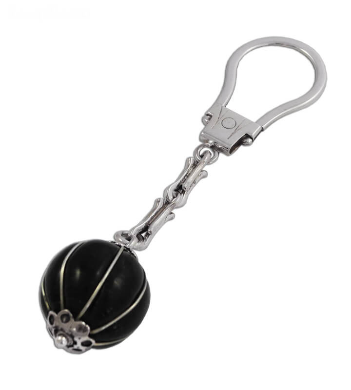 Silver Key Ring with Black Stone 10,5x2,5cm