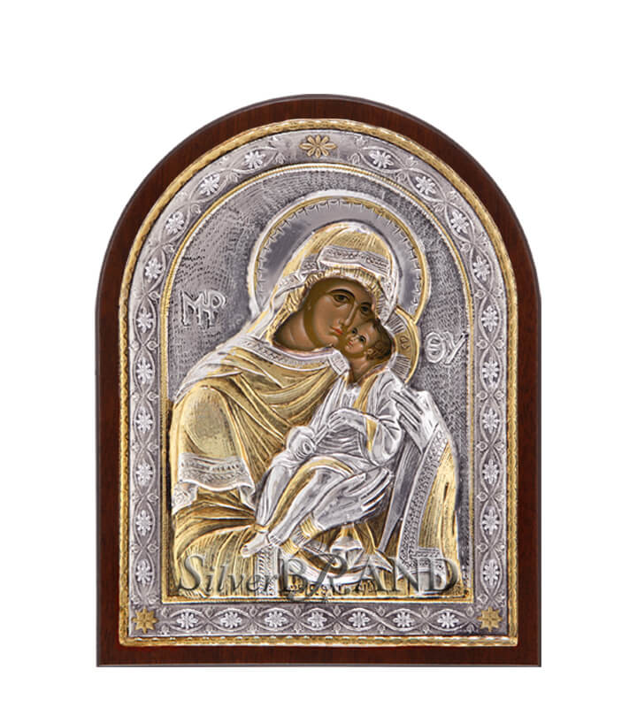 Παναγία Γλυκοφιλούσα Ασημένια Εικόνα (Επίχρυση) 14x11cm