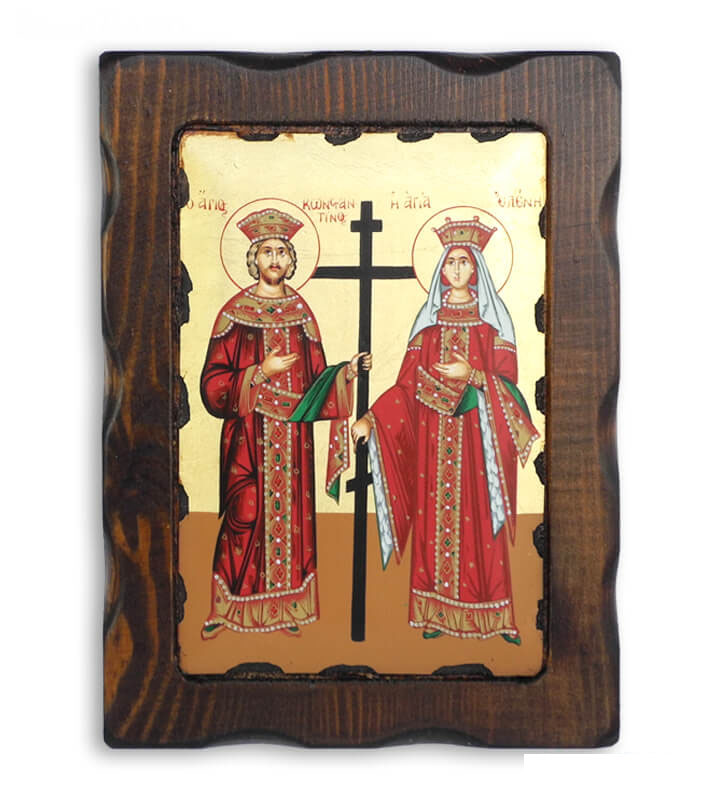 Άγιος Κωνσταντίνος και Αγία Ελένη Ξύλινη Εικόνα 23x17cm