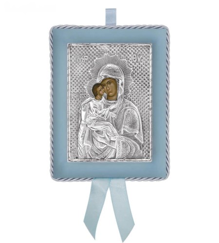 Greek Orthodox Silver Icon for Baby Boy Virgin Mary Akathistou 14,5x11,5cm Ασημένια Εικόνα για Νεογέννητο Αγόρι Παναγία Ακαθίστου 14,5x11,5cm