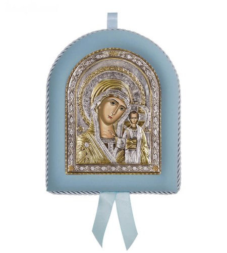 Greek Orthodox Silver Icon for Baby Boy Virgin Mary Kazan 17x14cm Ασημένια Εικόνα για Νεογέννητο Αγόρι Παναγία Καζάνσκαγια 17x14cm
