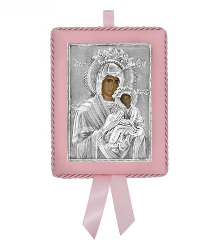 Greek Orthodox Silver Icon for Baby Girl Virgin Mary Amolyntos 14,5x11,5cm Ασημένια Εικόνα για Νεογέννητο Κορίτσι Παναγία Αμόλυντος 14,5x11,5cm