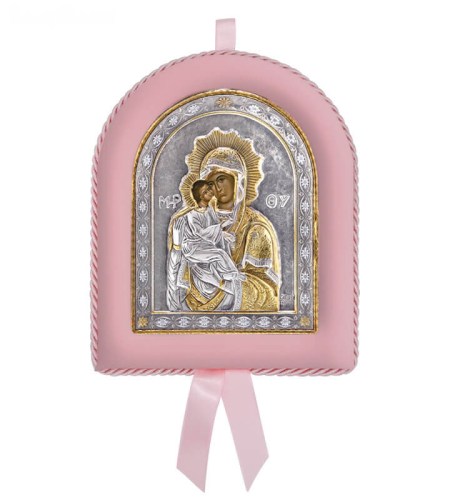 Greek Orthodox Silver Icon for Baby Girl Virgin Mary Akathistou 17x14cm Ασημένια Εικόνα για Νεογέννητο Κορίτσι Παναγία Ακαθίστου 17x14cm