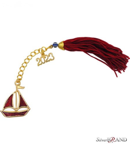 Γούρι 2023 Επίχρυσο Καράβι με κόκκινο σμάλτο (4x3cm) - Decorative lucky charm 34921223