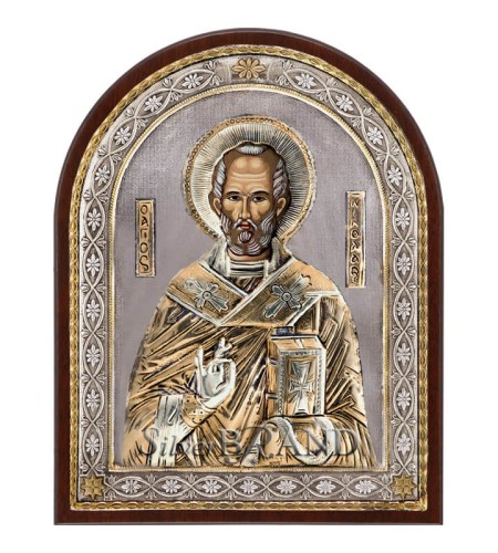 Greek Orthodox Silver Icon Saint_Nikolaos (23x18) Ασημένια Εικόνα Άγιος Νικόλαος Святой Николай c:61221771-773B