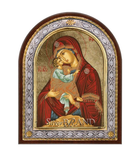 Greek Orthodox Silver Icon Virgin Mary 23x18 Ασημένια Εικόνα Παναγία Γλυκοφιλούσα 23x18 Богородица c:012217R91-538