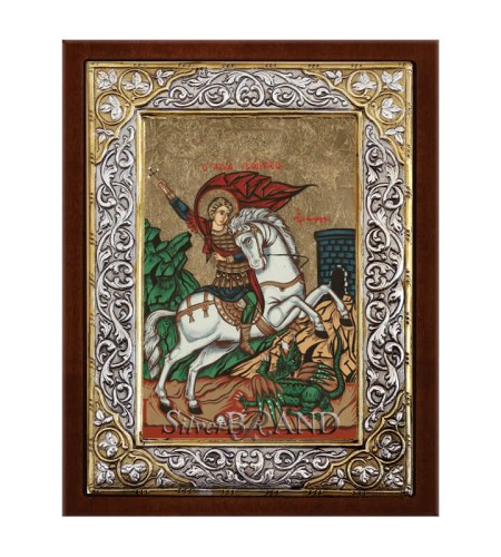 Greek Orthodox Silver Icon Saint_George (26x20) Ασημένια Εικόνα Άγιος Γεώργιος Святой Георгий c:63241891-581SQ