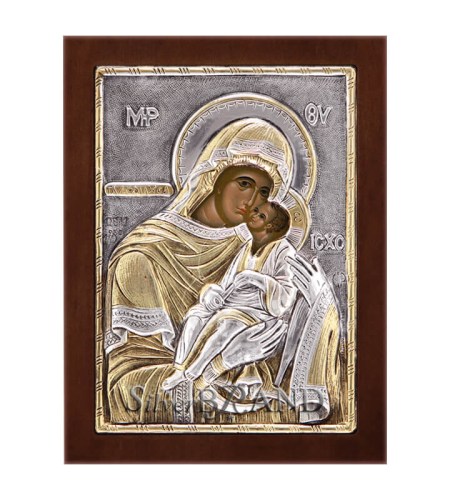 Orthodox Silver Icon Virgin Mary 12x9 Ασημένια Εικόνα Παναγία Γλυκοφιλούσα 12x9 Богородица c:35100781-711B