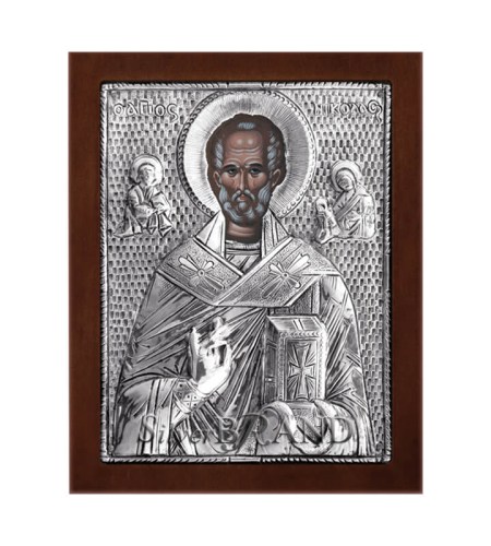 Greek Orthodox Silver Icon Saint_Nikolaos (13x10) Ασημένια Εικόνα Άγιος Νικόλαος Святой Николай c:61131070-242G