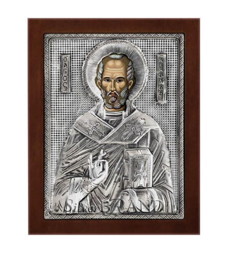 Greek Orthodox Silver Icon Saint_Nikolaos (20x16) Ασημένια Εικόνα Άγιος Νικόλαος Святой Николай c:61181470-190G