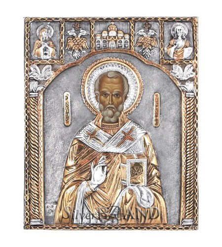 Greek Orthodox Silver Icon Saint_Nikolaos (25x20) Ασημένια Εικόνα Άγιος Νικόλαος Святой Николай c: 61252061-316
