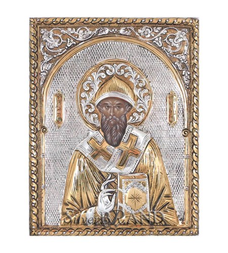 Greek Orthodox Silver Icon St.Spiridon Ασημένια Εικόνα Άγιος Σπυρίδων Святой Спиридон c:74272161-373