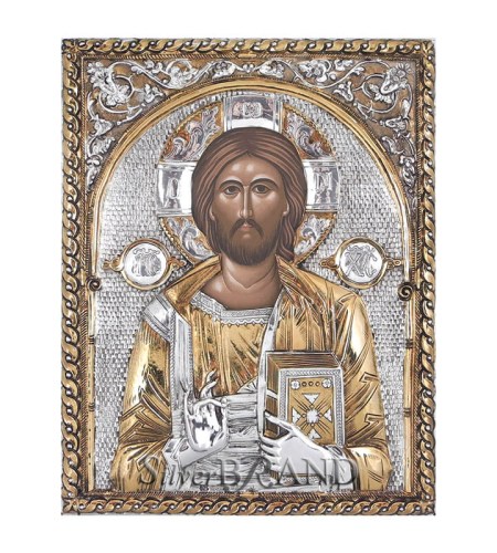 Greek Orthodox Silver Icon Christ Pantocrator 28x22 Ασημένια Εικόνα Χριστός Παντοκράτωρ 28x22  Святая Троица c:15282261-355