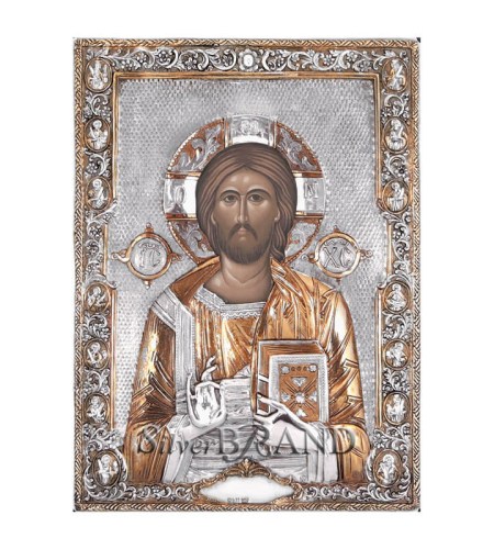 Greek Orthodox Silver Icon Christ Pantocrator 31x22 Ασημένια Εικόνα Χριστός Παντοκράτωρ 31x22 Святая Троица c:11312261-325